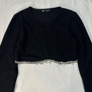 Zara Black Crop Top with Metallic Details
